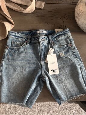 YMI Men's Light Blue Distressed Denim Shorts